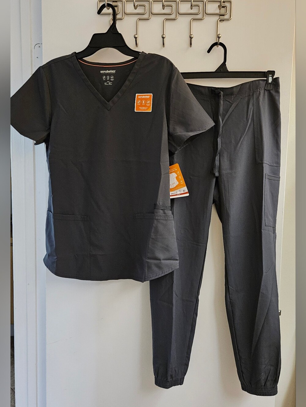 Scrubstar Women's V-Neck Top & Jogger Scrub Set Pewter Gray Medium NWT